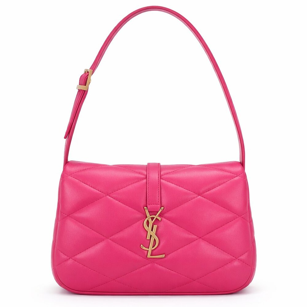 Saint Laurent YSL Le 57 Hobo Bag Quilted Leather Pink Fuchsia Lambskin Diamond